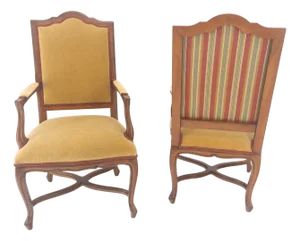 Pair of Carved French Style Mohair Fabric Carved Open Arm Lounge Chairs MINT!