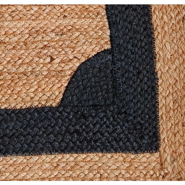 Textile Handwoven Natural Jute Doormat Rug With Bold Black Frame Design For Sale - Image 7 of 12