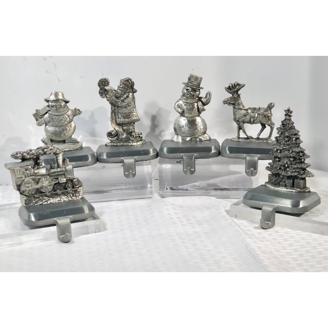 Set of 6 Christmas Stocking Holders Hangers Esl Pewter Metal Chairish