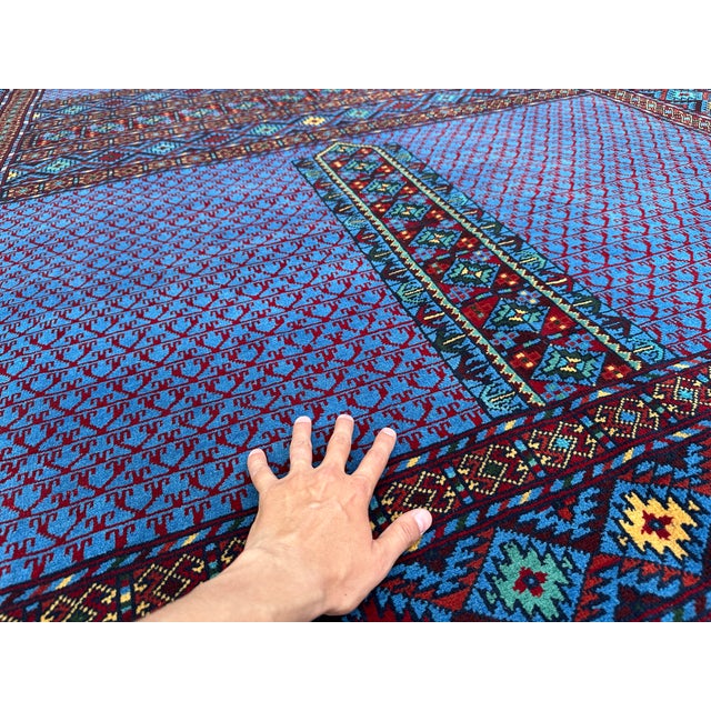 Navy Blue Hand-Knotted Afghan Turkmen Ensi Wool Area Rug - 8'4" X 11'10" For Sale - Image 8 of 15
