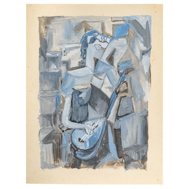 Woman With a Mandolin, 20th Century, Oil on Paper For Sale - Image 5 of 5