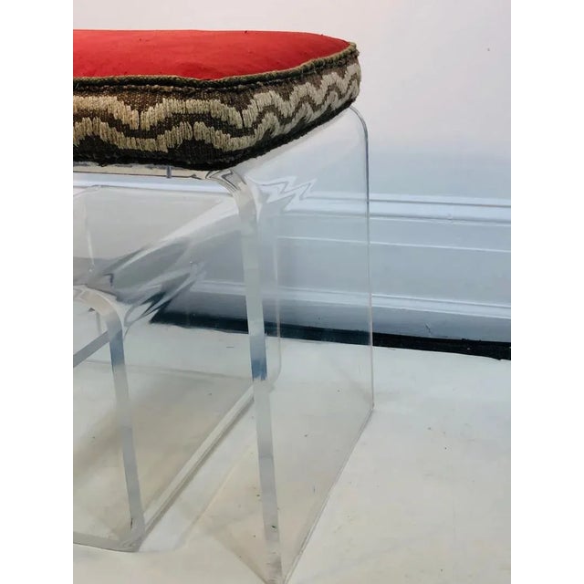 Plastic Lucite Bench With Greek Key Design For Sale - Image 7 of 10