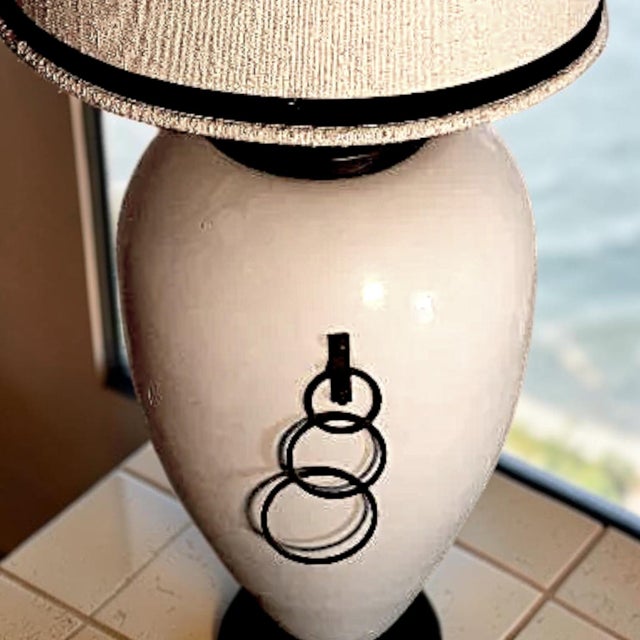 Eggshell Monumental Ginger Jar Shaped Table Lamps With Cascading Hoop Earring Handles on Lamp and Shade For Sale - Image 8 of 17