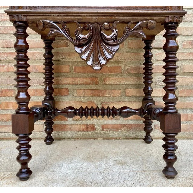 20th Century Solid Carved French Nightstands With Turned Columns & One Drawer, Set of 2 For Sale - Image 3 of 11