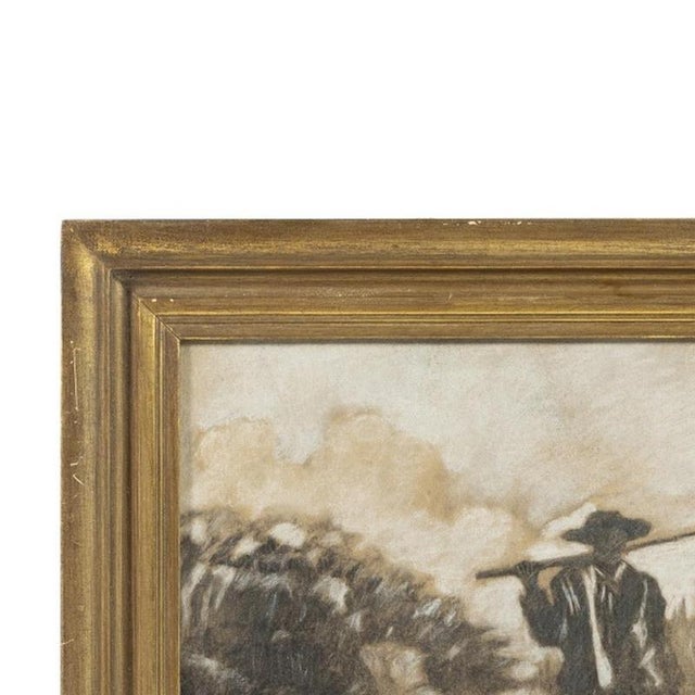 Painting - Portuguese School. "Shepherd with Sheep", mixed media on paper. Signed, signature unidentified. Dimensions: 32...