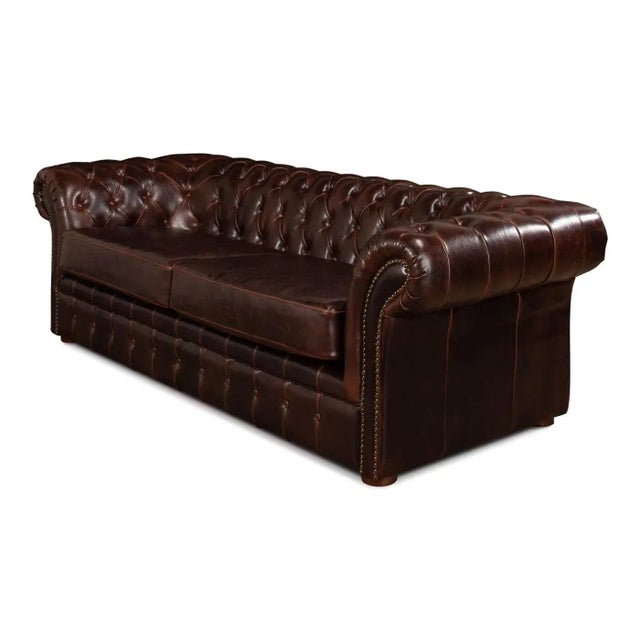 Animal Skin Tufted Leather Chesterfield Sofa For Sale - Image 7 of 9