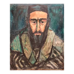 Morris Shulman, Judaica Rabbi Portrait Oil Painting American WPA Abstract Expressionist Artist, 1947