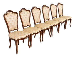 Karges French Provincial Louis XV Carved Walnut Side Chairs or Dining Chairs, Set of Six