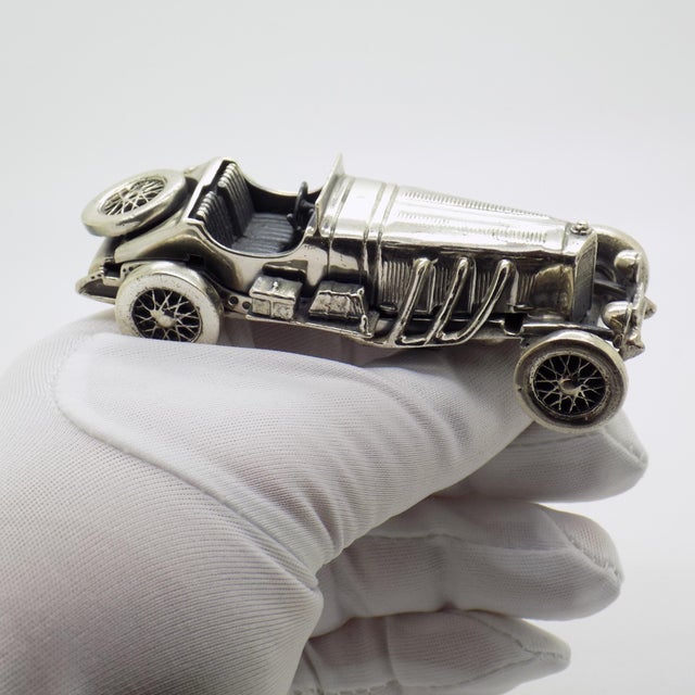 Metal Vintage Italian Handmade Genuine Sterling Silver 925 Mercedes SSKL Classic Car Figurine, 1980s For Sale - Image 7 of 16