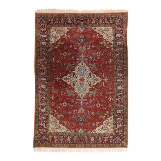 Signed Vintage Red Persian Javan Tabriz Hunting Rug, 09'05 X 13'08 For Sale