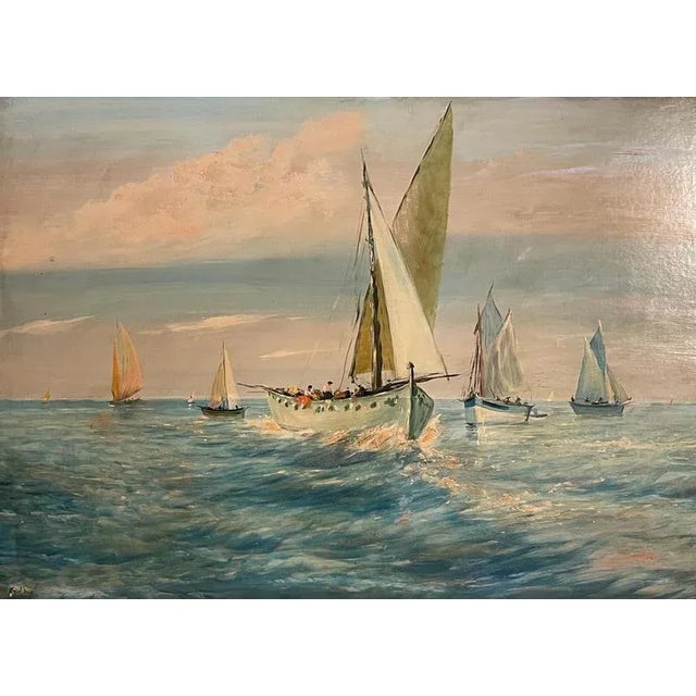 Old master painting, oil on panel, Marina, U. Montini, 20th century An elegant painting depicting a marine scene with...