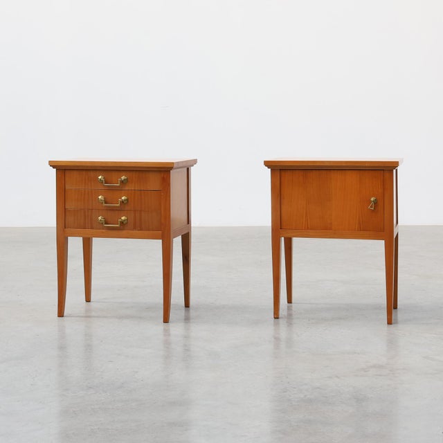 Mid-Century Bedside Tables with Brass Handles, France, 1950s, Set of 2 For Sale - Image 13 of 13