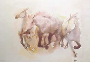 Beatrice Bulteau "Ballet" Horses Signed Unframed Serigraph, France, 1987