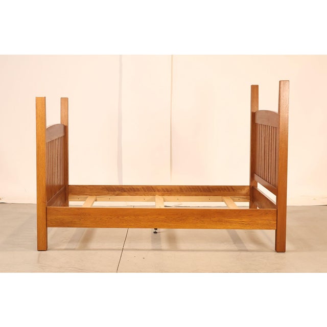 Custom Crafted Mission Style Oak Queen Bed Frame For Sale - Image 16 of 18