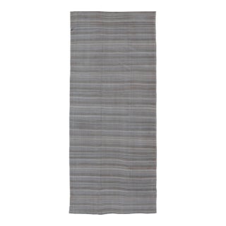 Vintage Turkish Kilim Gallery Runner in Soft Taupe and Olive Stripes 4'8"x11'6" For Sale
