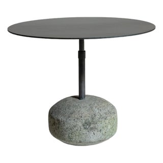 21st Century Poland Deep Charcoal Grey Round Stone-Base Side Table For Sale