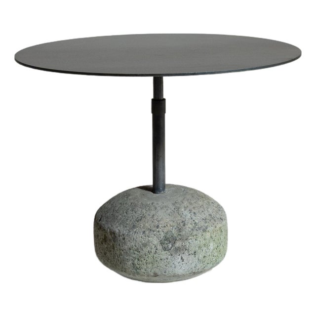 21st Century Poland Deep Charcoal Grey Round Stone-Base Side Table For Sale