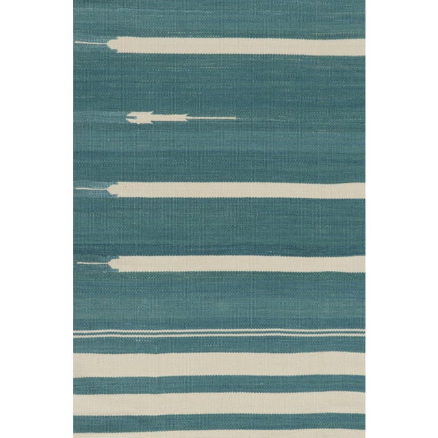 Contemporary Rug & Kilim’s Contemporary Dhurrie Rug in Blue and White Stripes For Sale - Image 3 of 7