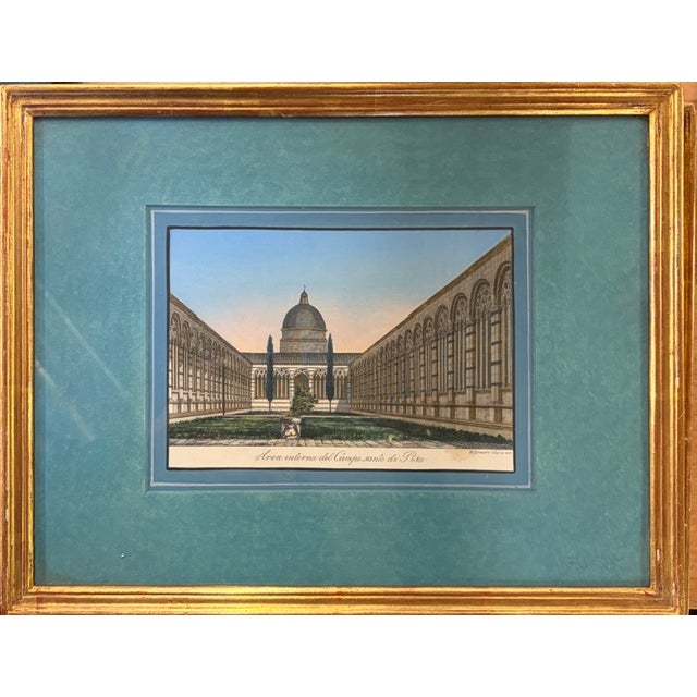 Wood !9th Century Antique Italian Engravings in Gilt Wood Frames and Pretty Blue Mats For Sale - Image 7 of 14