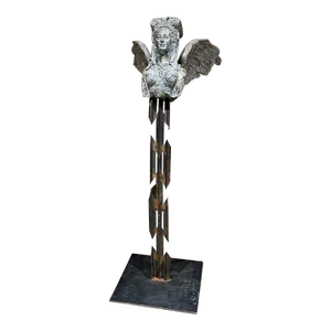 Stunning Greek Sphinx White Sculpture Female Bronze Forged Steel