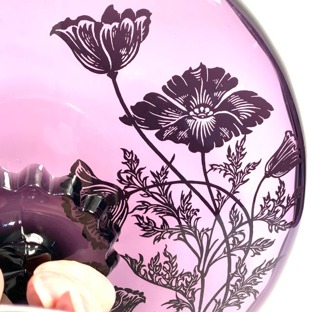 Purple Early 20th C. Amethyst Glass Cake Plate With Gilded Silver Florals For Sale - Image 8 of 10