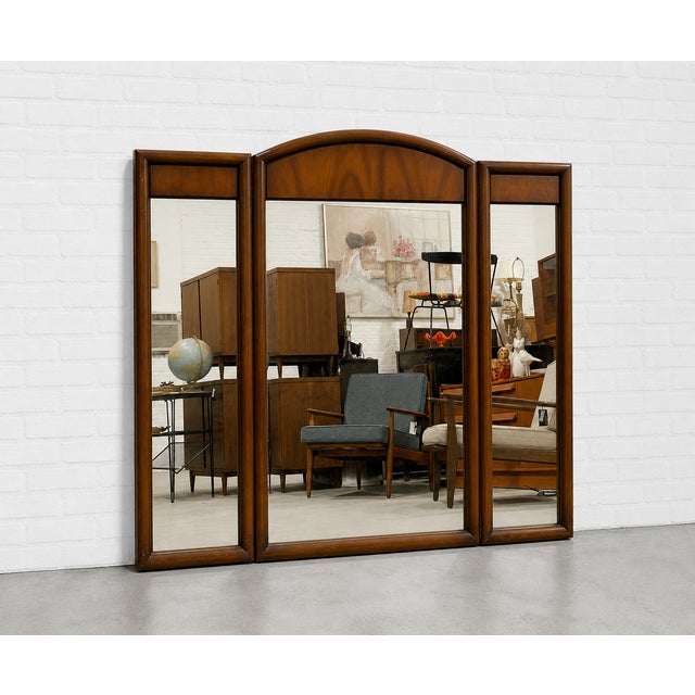 Mid-Century Modern Large Mid Century Modern Walnut Three Panel Mirror, C. 1960's For Sale - Image 3 of 9
