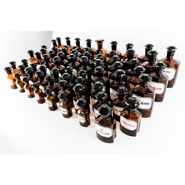 Brown Vintage Amber Pharmacy Bottles, 1960, Set of 67 For Sale - Image 8 of 13