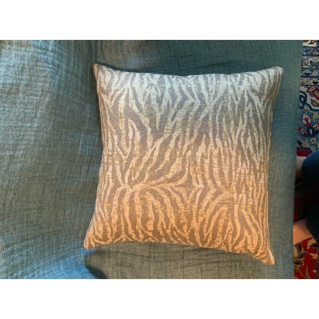Early 21st Century Woven Zebra Inspired Jacquard Animal Print Designer Accent Pillow – Down/Feather Filled - Ralph Lauren & Palm Beach Regency Decor - See Pics! For Sale - Image 5 of 8