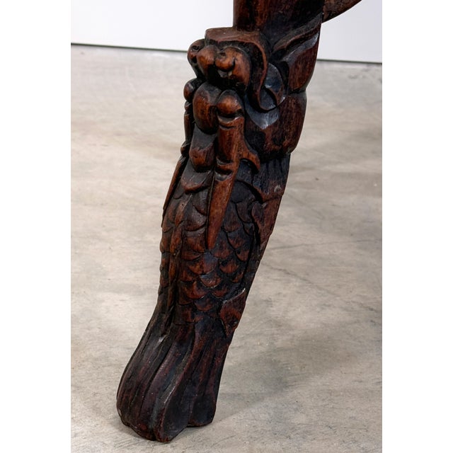 Brown Vintage Chinese Carved Rosewood Pedestal Stand With Marble Top For Sale - Image 8 of 12