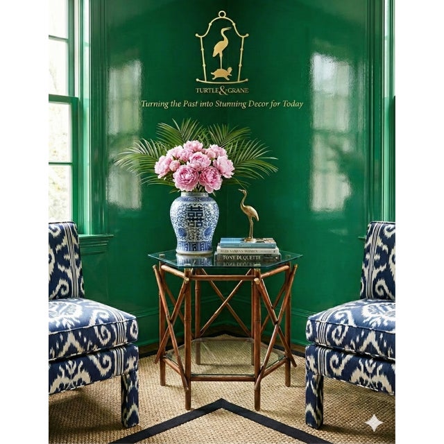 1970s Palm Beach Two-Tier Bamboo & Glass Octagonal Side Table by Turtle and Crane - McGuire Style For Sale - Image 11 of 11