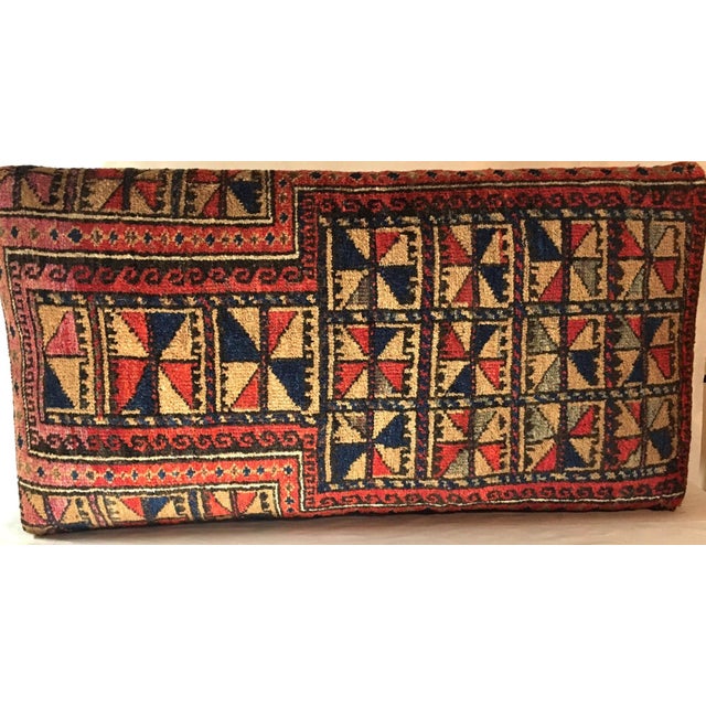 Burnt Orange Turned Leg Wooden Bench Covered With Antique Belochistan Oriental Prayer Rug For Sale - Image 8 of 13