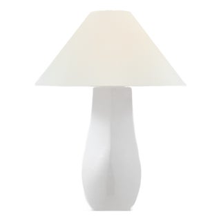 Chapman & Myers by Visual Comfort Signature Cabazon 30" Table Lamp in Glossy White Crackle with Linen Shade For Sale