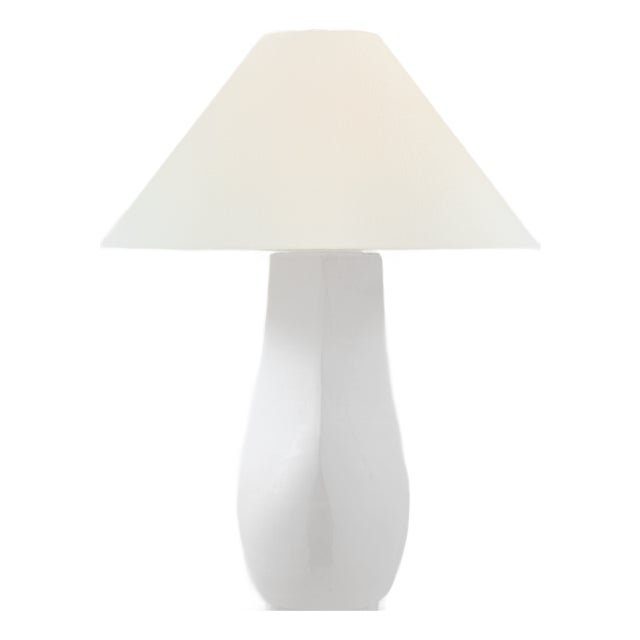 Chapman & Myers by Visual Comfort Signature Cabazon 30" Table Lamp in Glossy White Crackle with Linen Shade For Sale