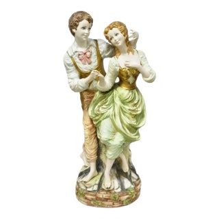 Vintage 1964 Azzolin Brothers Ceramic Boy & Girl Large Courting Statue Figurine For Sale
