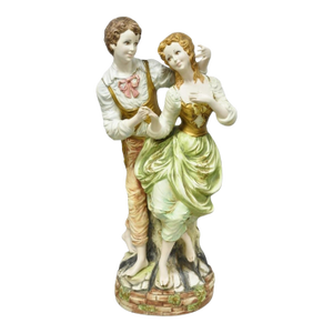 Vintage 1964 Azzolin Brothers Ceramic Boy & Girl Large Courting Statue Figurine