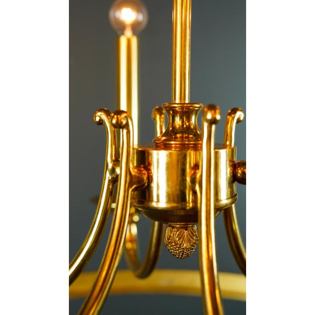 Custom Made Brass Lantern Chandelier Circular Glass Pendant Light 6 Light For Sale - Image 14 of 17