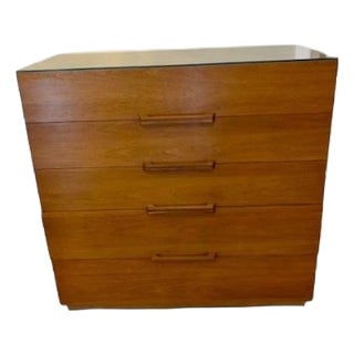 1950s Ramseur MCM Chest of 5 Drawers With Removable Glass Top For Sale