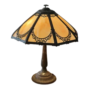1920s Art Nouveau Caramel Slag Glass Lamp