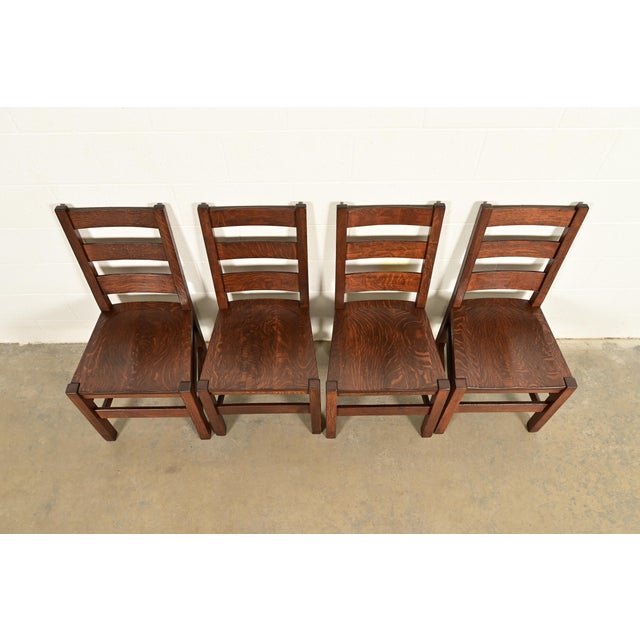 Early 20th Century Stickley Brothers Antique Mission Oak Arts & Crafts Ladder Back Dining Chairs, Newly Refinished For Sale - Image 5 of 11