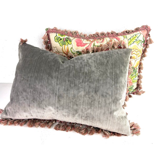 Textile Thibaut Peony Garden Hand Printed Tasseled Linen Pillows/a Pair For Sale - Image 7 of 8