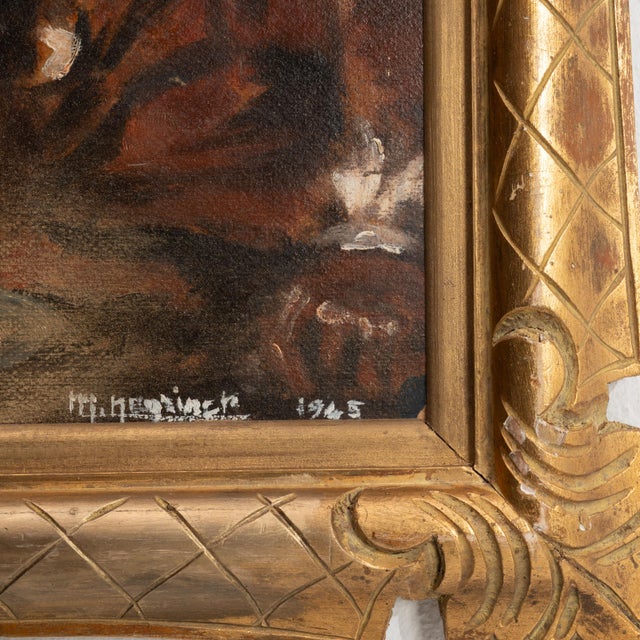 1940s France Amber Canvas Painting For Sale - Image 12 of 16
