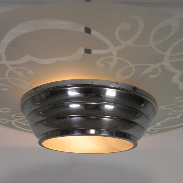 Silver Art Deco Pendant Lamp with Glass Disc, 1930s For Sale - Image 8 of 14