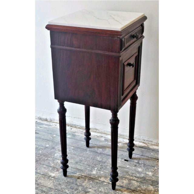 French Antique French 1920s Marble Top Nightstand Mahogany Bedside Cabinet For Sale - Image 3 of 18