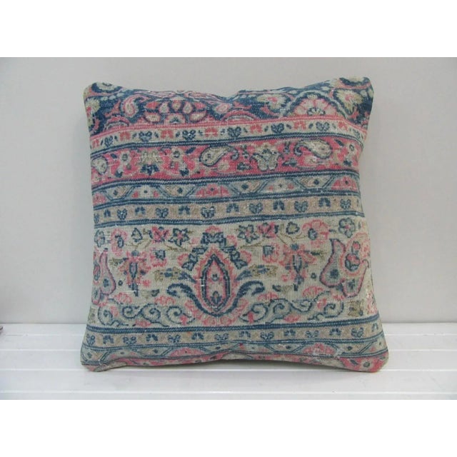 Pink and Blue Turkish Kilim Pillow Cover For Sale - Image 4 of 4