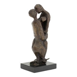 Illegibly Signed Family Embrace Bronze Sculpture For Sale