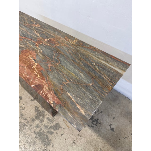 Variegated Green Natural Stone Marble Console Table, Italy 1980s For Sale - Image 12 of 13