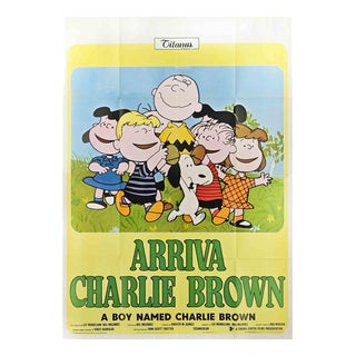 Vintage Italian Arriva Charlie Brown Poster, 1960s, Paper, Folded For Sale