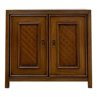 MCM Cabinet Brass Pulls Checker Panel Doors Vintage Mid-Century Storage For Sale