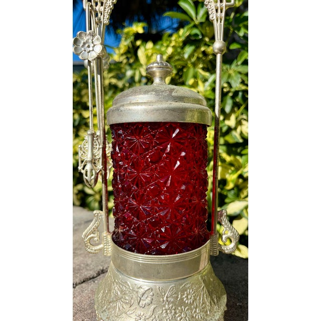 Early 20th Century Antique Victorian Ruby Red Art Glass Pickle Castor For Sale - Image 5 of 11