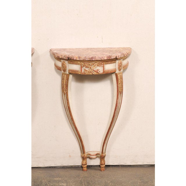 Mid 20th Century Petite Demi-Lune French Wall-Mount Consoles - A Pair For Sale - Image 10 of 11